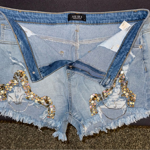 AKIRA Blue Embellished Jean Shorts - Picture 3 of 5
